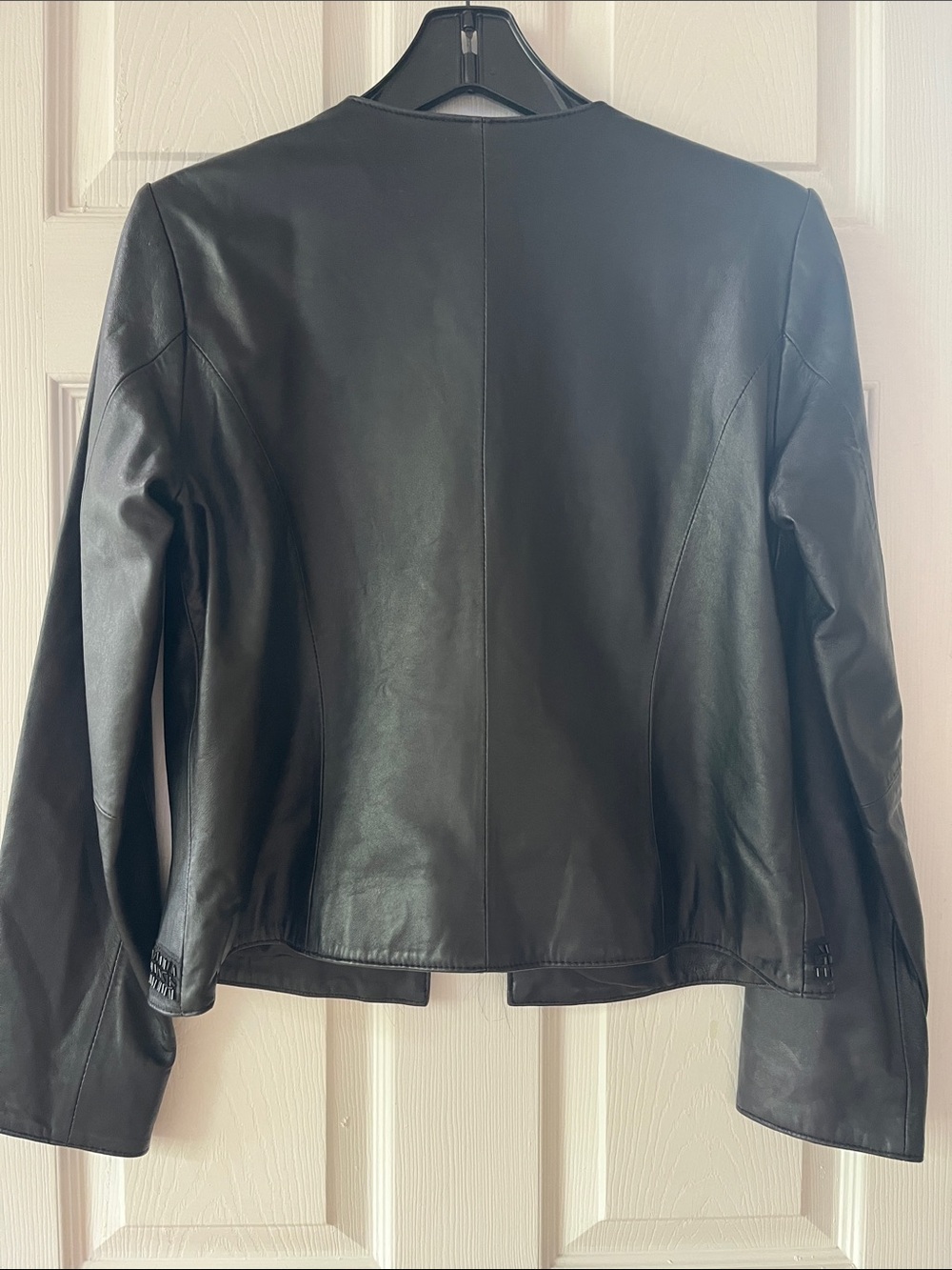 Chico's Black Leather Collarless Beaded Trim Jacket - Picture 5 of 5